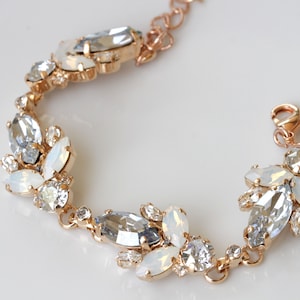 DUSTY BLUE Bridal BRACELET, Wedding Bracelet, Light Blue Opal Bracelet, VIntage Bracelet, Bridesmaid Rose Gold Bangle, Blue Shade