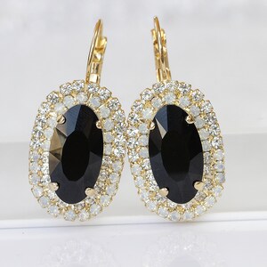 BLACK DROP EARRINGS, Black Bridal Earrings, Large Dangle Evening Earrings, Classic Black Earrings,Wedding  Impressing Woman Jewelry