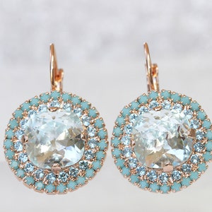 AQUAMARINE earrings, Turquoise  jewelry, Blue Turquoise earrings Rose gold, Bridal Ice blue earrings, Light Blue Dangle Earrings