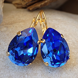 Blue Drop Earrings, Rhinestone Crystal Earrings, Blue Teardrop Earrings, Bridal Blue Earrings, Bridesmaid Earrings,Blue Royal Jewelry Gift