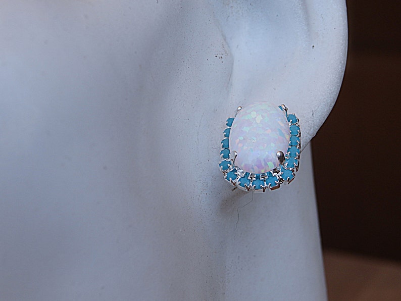 •CRESCENT COVE• blue opal + silver earrings