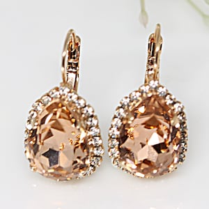 Rose Gold Earrings, Rose Gold Leverback ,Teardrop Earrings, Dangle Woman Earrings , Bridesmaid Rose Gold Earrings, Rose Gold Wedding Jewelry