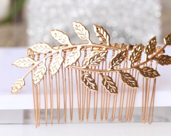 Rose Gold Hair Comb. Rose Gold Headpiece,  Hair Comb Set, Bridal Leaf Comb. Bridesmaid Hair Jewelry, Wedding Hair Piece,  Hair Accessories