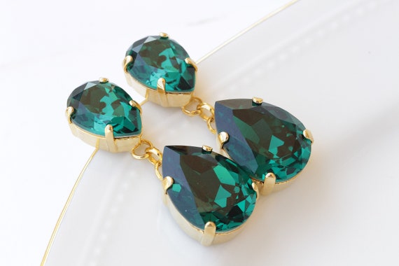 Trendy Round Dark Green Stone Drop Earrings for Women Fashion Jewelry Gold  Color AAA Cubic Zircon Circle Wedding Earrings