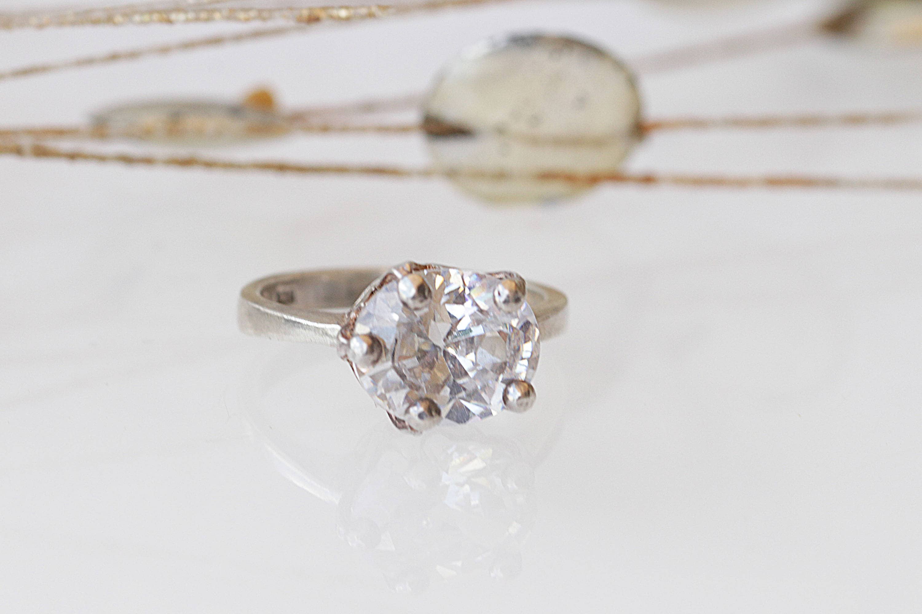 CZ ENGAGEMENT RING Cubic Zirconia Jewelry Bezel Ring Large Etsy UK