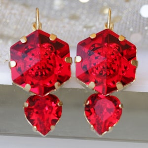 RED HEART EARRINGS,  Earrings, Ruby Red Earrings, Valentines Day Gift,Statement Earrings,Gift For Wife,Gold Red Earrings,Red Bridal