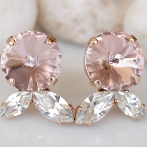 MORGANITE BRUIDSMEISJE Oorbellen, Morganite Kristallen Oorbellen, Blush Pink Stud Minimalistische Oorbellen, Lichtroze oorbellen, Bruidsdouche Cadeau
