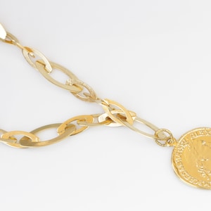 COIN NECKLACE, Woman Necklace, Long Chunky Necklace, Gold Coin Necklace, Ancient Coin Style, Statement Coin Pendant,Medallion Necklace Gift
