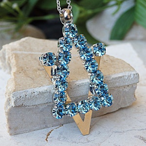 Jewish necklace, Star of David silver necklace, Magen David pendant, Blue  necklace, wedding statement gift idea, woman necklaces,