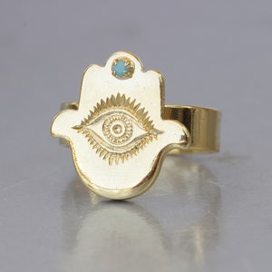 HAMSA RING, Evil Eye Ring, Turquoise Eye Ring, Hand Of Fatima Jewelry Set, Gold Hamsa Ring, Protection Ring, Gift For Her, Charms Symbolic