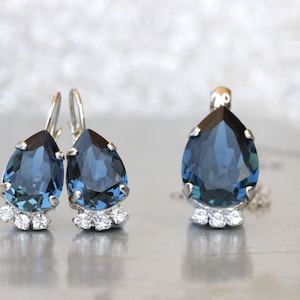 Conjunto de joias azul marinho, pingente de lágrima azul, joias azuis escuras de casamento, conjunto de brincos e colar minimalista de noiva, conjunto de joias,