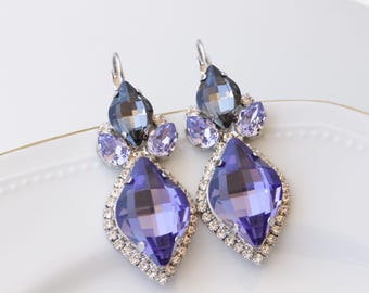 PURPLE DROP EARRINGS, Statement Long Earrings, Light Amethyst