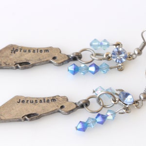 Blue Map of Israel Earrings, Holy land earrings, Israel map earrings, Judaica earrings, Jewish jewelry, Jerusalem engraved, silver earrings