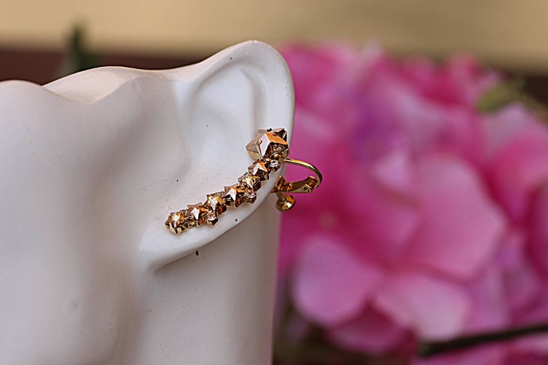 Rose Gold Ear Climber Earrings Climbing Earrings Champagane Etsy UK