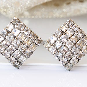 EARRINGS FOR BRIDE, Cluster  Studs, Bridal Stud Earring, Clear Crystal Earrings, Wedding Earrings Large, Bridesmaids Square Earring