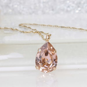 BLUSH MORGANITE NECKLACE, Teardrop Pendant, Wedding Jewelry, Bridal Simple Necklace, Light Peach Necklace, Gold Pink Necklace, Gift For Her