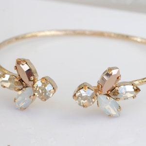 BRIDAL ROSE GOLD Armband, Hochzeit Armband, offene Manschette, Braut, Rose Gold Opal Armband, Champagner Manschette, minimalistische Brautjungfer Manschette