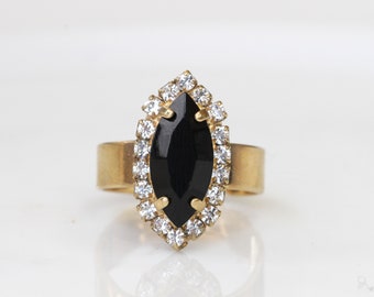 Marquise BLACK Ring,  Jet Ring, Simple Ring, Solitaire Ring, Anniversary Gift, Classic Ring For Women, Crystal Ring, Cocktail Ring