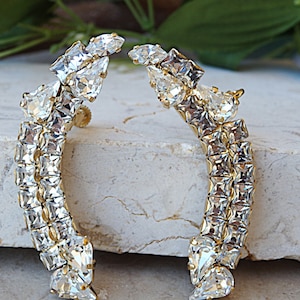 Ear Climber earrings. Ear crawler earrings. Edgy ear crawlers gift. Bridal statement earrings. Climbing Crystal  earrings.Ear cuff