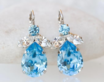 Aquamarin-Kristall-Ohrringe in Tropfenform: Hellblaue Ohrringe, Topas-Brautschmuck