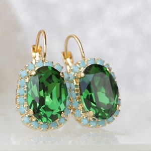 OLIVE GREEN EARRINGS, Oval Earrings,  Turquoise, Green Gold Earrings, Earrings For Bridal, 3 Color Earrings, Emerald Green Earrings