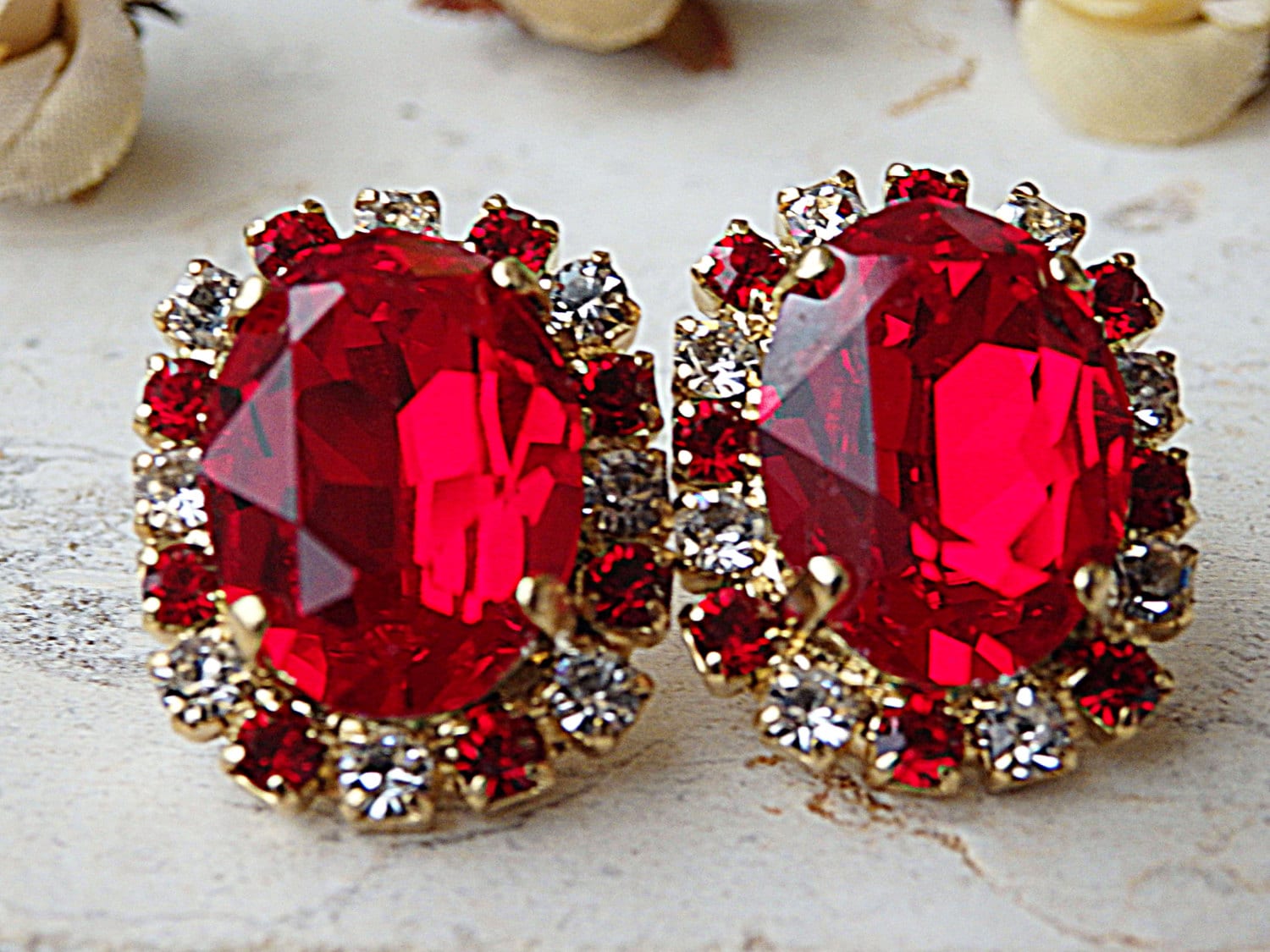 Buy Red Earrings Romantic Jewelry Red Stud Earrings Red Crystal Online in  India  Etsy