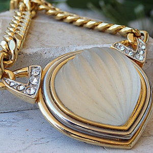 Dikke hanger, Runway-ketting, Grote gewaagde ketting, Assemblageketting, Antieke sieraden, Vintage avondketting, Kristalgouden ketting