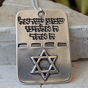 Tradition Hebrew Necklace, Shema Israel Pendant, Dog Tags For Men, Jewish Jewelry, Verses Torah,Army Necklace, Silver Star Of David Necklace