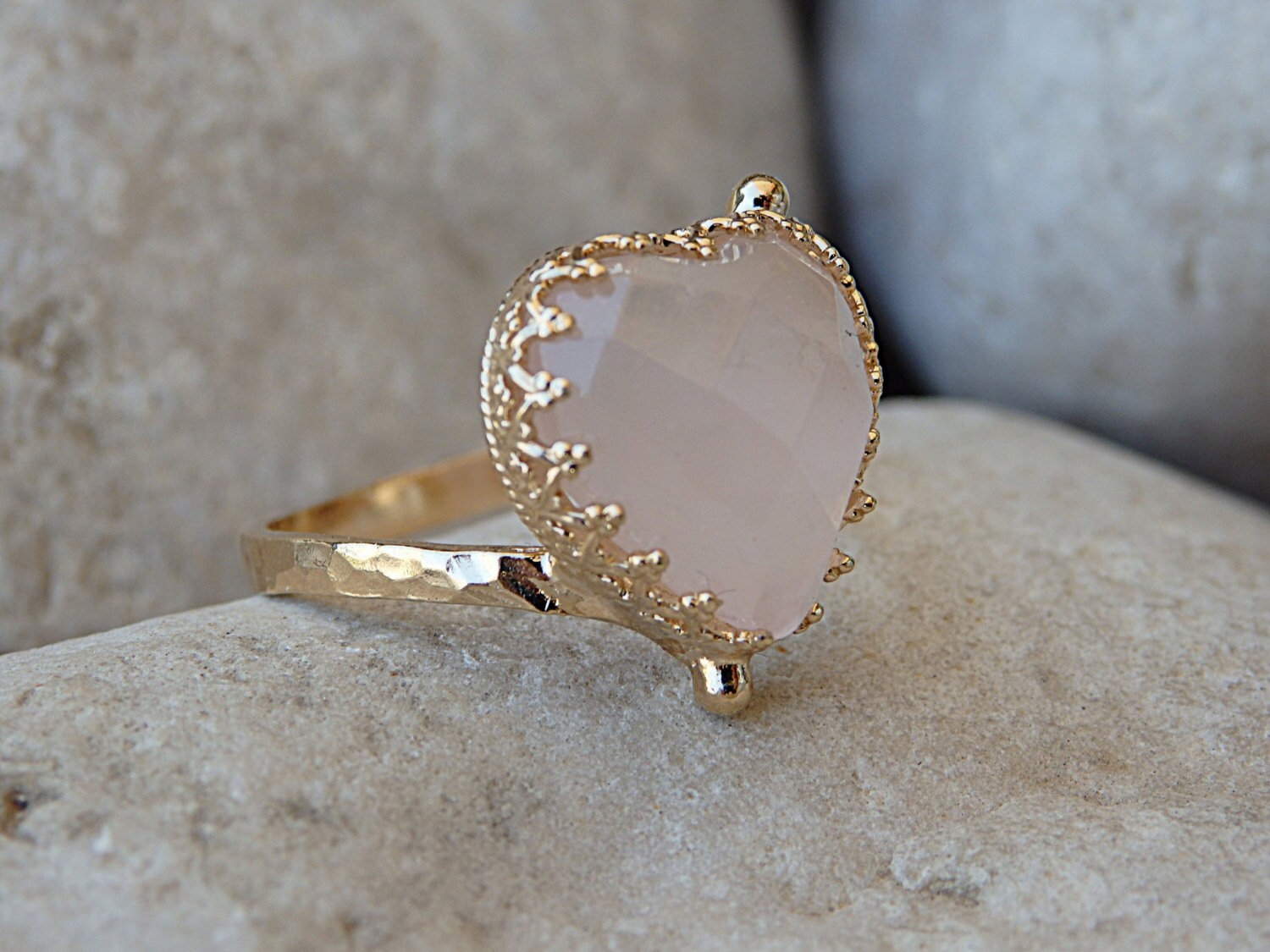 Rose Quartz Ring Heart Shaped Ring Anniversary Gift for Wife Gift Soft Pink Gemstone Ring Pink Gemstone Ring Rose Quartz Heart Ring
