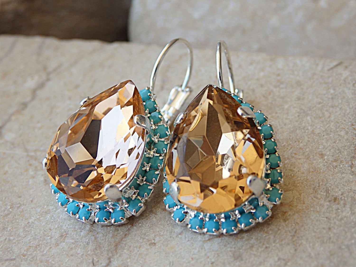 Turquoise Blush Peach Rebeka Earrings Rose Gold / Turquoise Rounded, image size:1500x1125