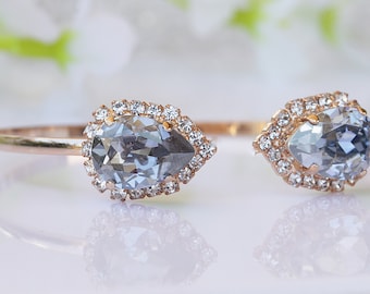 DUSTY BLUE BRACELET,  Cuff Bracelet, Bridal Dusty Blue Crystal Bracelet, Bridesmaids Light Blue Bracelet Gift,Teardrop Wedding Cuff