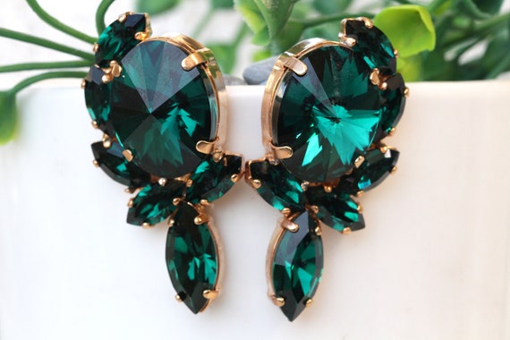 Emerald Green Earrings Large Crystal Earrings Dark Green Earrings Emerald  Drop Earrings Fancy Earrings Handmade Jewellery - Etsy Israel