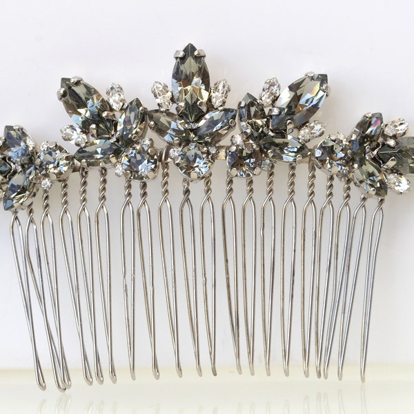 GRAY HAIR COMB, Hair Comb, Bridal Hair Vine, Wedding Black Diamond Hair Comb, Silver Comb, Rhinestone Hair Comb, Blond Hair Jewelry