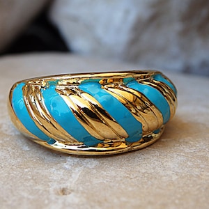 Turquoise Band Ring. 14K Gold Filled Band Ring. Turquoise Enamel Ring. Enamel Jewelry. Women&#39;s Band Ring. Turquoise and Gold Wide Band Ring