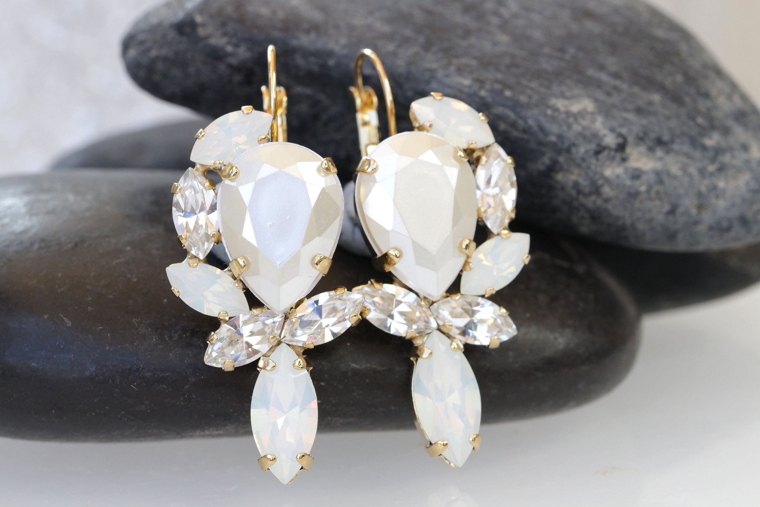PEARL BRIDAL EARRINGS White Opal Earrings cluster Drop Earrings