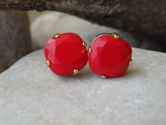 RED EARRINGS Crystal Post Earrings Small Red Earrings Red Coral