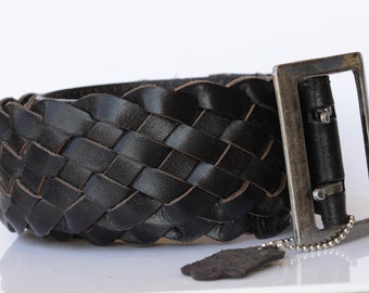 Vintage Woven Braided Leather Belt~ Embossed Croc Look~ Boho 
