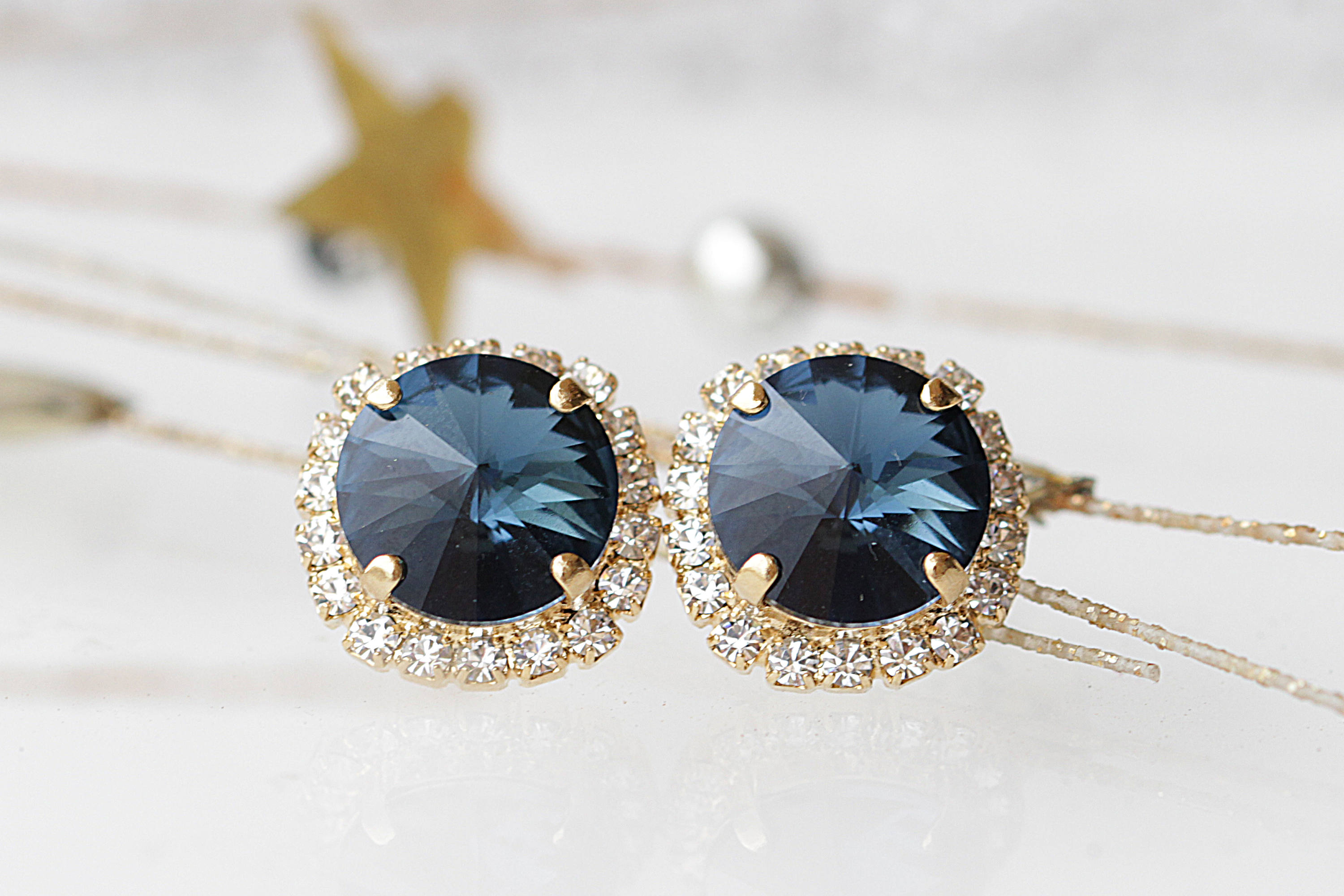 Blue Topaz and Black Spinel Cluster Earrings Sterling Silver– Doolittle