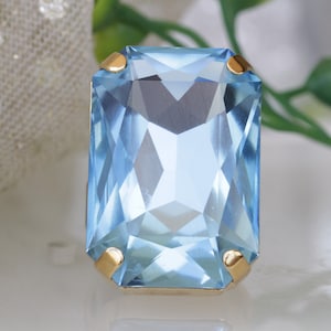 AQUAMARINE BIG RING, Big Crystal Ring, Rectangle Ring, Bezel Ring, Sky Blue Ring, Valentines Day Gift,Bridesmaid Ring, Crystal Ring