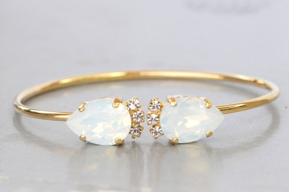 White Opal Teardrop Bracelet: Wedding Minimalist Bracelet, Bridal Cuff