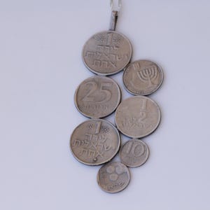 SILVER COIN NECKLACE, Old Israeli Coin, Antique Coin necklace, Jewelry Jewish Gift, Israel Necklace,  Statement Disc multi coin necklace