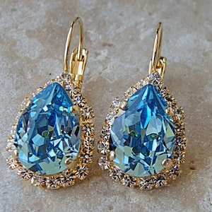Aquamarine Earrings, Aquamarine Drop Earrings, Gold Dangle Earrings, Light Blue Drop Earrings, Bridesmaids Earrings, Gift for her