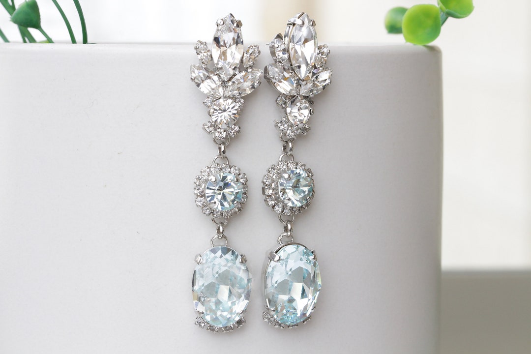 ICE BLUE EARRINGS Bridal Aquamarine Chandeliers Bridal Etsy