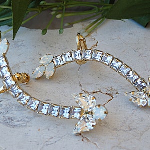 Ear Climber oorbellen. Oorcrawler oorbellen. Opaal strass oorbellen. Bruids oorvegen. Klimmen crystal oorbellen. Lange oormanchet