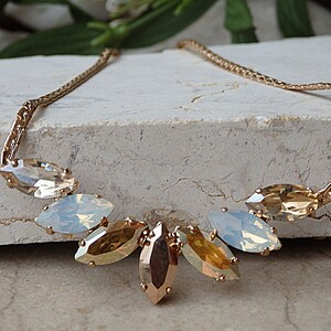 Rose gold necklace. Champagne  estate necklace, White opal Bridal Necklace, Wedding Jewelry. Statement Woman necklace. Best friend necklace