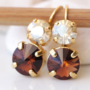 BROWN CHAMPAGNE EARRINGS ,Topaz Crystal Earrings, Chocolate Gold Earrings, Brown Drop Earrings, Smokey Topaz Bridesmaid Wedding Jewelry Gift