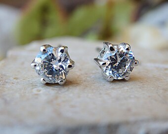 Zircon Stud Earrings, Sterling Silver Post, 5mm Clear CZ Studs