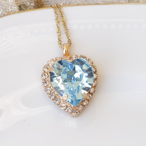 BLUE AQUAMARINE Heart Shaped Necklace,  Pendant, Valentine Jewelry, Bridesmaid Necklace, Pastel Necklace, Bridal Necklace, For Wife