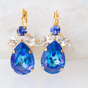 ROYAL BLUE EARRINGS, Blue Drop Wedding Earrings, Dark Blue Crystal Earrings, Blue Sapphire Earrings For The Brides,Capri Blue Bridal Earring