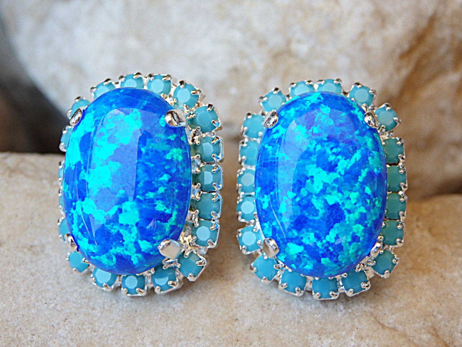 Blue Opal Earrings. Turquoise Opal Silver Earrings oval Fire Opal Stud Earrings Turquoise Stud Earrings Wedding Jewelry Bridesmaid Gift Etsy UK
